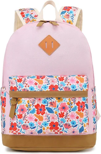 Vista 2 de Leaper Mochila escolar de moda mochila de lona para libros bolsa de hombro Rosa Floral 1 Mochilas tradicionales