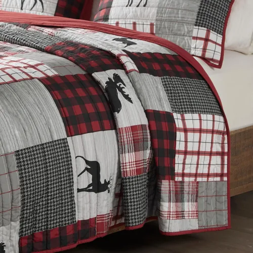 Vista 6 de Woolrich Juego de edredón reversible – Estilo cabaña invertido a color sólido, colcha ligera para todas las estaciones, capa de ropa de cama