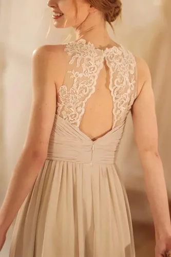 Vista 4 de Vestido de dama de honor de gasa sin mangas para mujer, largo, plisado, cintura alta, formal, vestido de baile