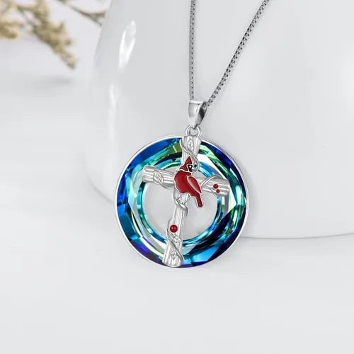 Vista 4 de POPKIMI Collar con colgante de cardenal rojo, plata de ley S925, joyería cardenal de cristal de pájaro rojo conmemorativo de árbol cardenal rojo