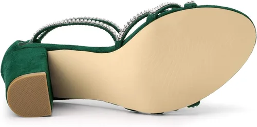 Vista 6 de Allegra K Sandalias de tacón grueso con tiras de diamantes de imitación para mujer