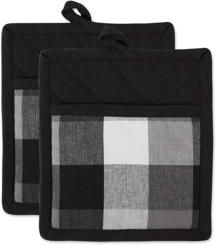 Vista 9 de DII Tri-Color Check Collection - Juego de paños de cocina, color negro, 4 piezas