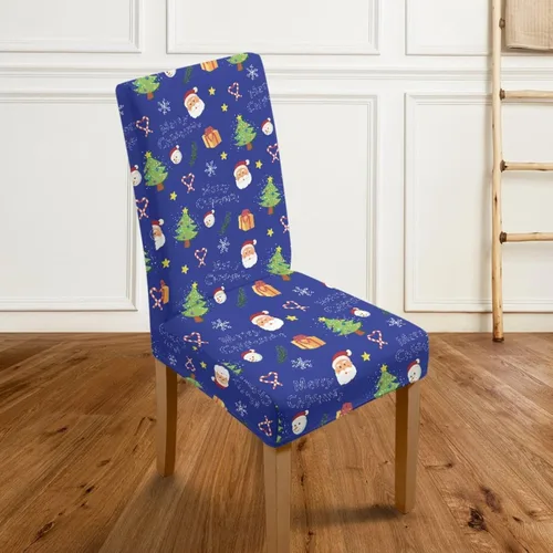 Vista 5 de Rnyleeg Juego de 1 fundas navideñas para sillas de comedor, color azul oscuro, fundas protectoras extraíbles y lavables para sillas de cocina