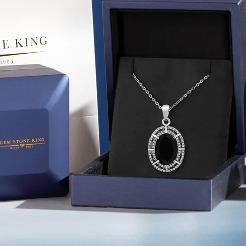 Vista 16 de Gem Stone King Collar con halo de dos filas de 5 a 10 quilates con piedra natal ovalada de 0.55 x 0.39 pulgadas en plata de ley 925 Collar