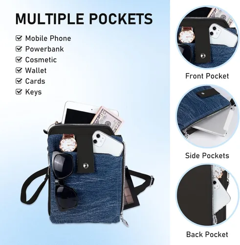 Vista 7 de LGURT Bolso de mezclilla para mujer Bolso de hombro de mezclilla