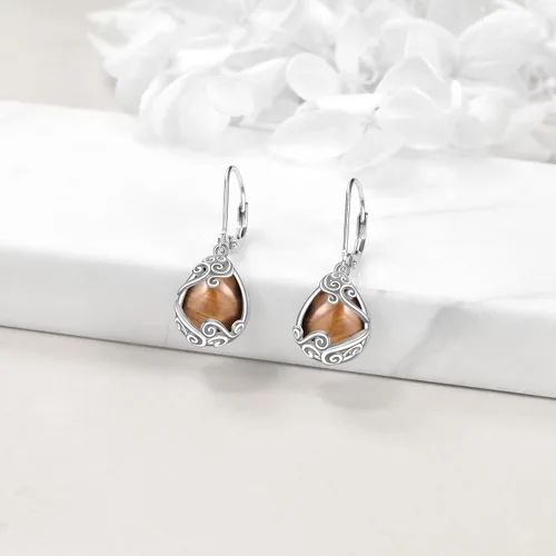 Vista 266 de Aretes colgantes con forma de lágrima de filigrana de piedra lunar de plata de ley 925 con cierre de palanca para mujer, regalos de joyería
