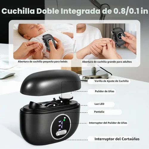 Vista 3 de Cortaúñas eléctrico para personas mayores, cortaúñas automático Negro