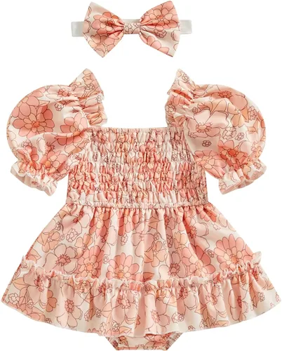 Vista 41 de Mameluco de verano para niña, sin mangas, vintage, con burbujas, vestido de mameluco lindo y diadema