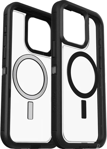 Vista 6 de OtterBox Funda transparente para iPhone 15 Pro MAX (solamente) Defender Series XT, lado oscuro (negro/transparente), sin pantalla, resistente, se