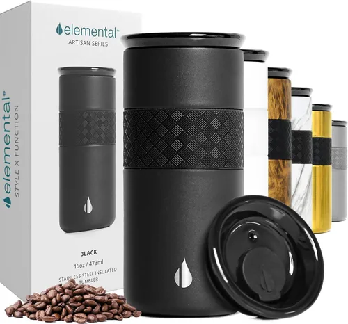Vista 12 de Elemental Artisan Vaso Térmico Aislado, Taza de Viaje para Café de Triple Pared, Vaso Térmico de Café Reutilizable de Acero Inoxidable con Tapa