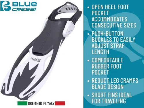 Vista 4 de Cressi Aletas Rocks, aletas cortas de talón abierto para niños con correas ajustables para snorkel y natación - Cressi: Calidad Desde 1946