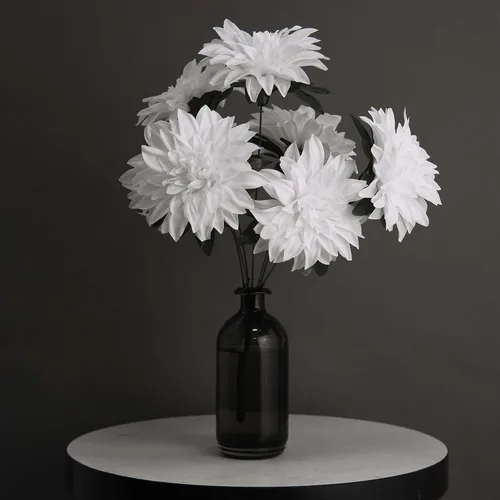 Vista 2 de Efavormart - Paquete de 2 arbustos de flores de dalia blanca de 20 pulgadas, ramos de boda artificiales Blanco