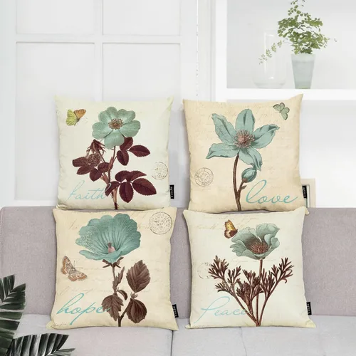 Vista 7 de YeeJu - Funda de cojín cuadrada de lino y algodón con diseño geométrica. Funda de almohada, para exterior, hogar, sofá., A-floral 09, 18*18 pulgadas