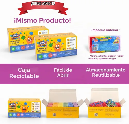 Vista 2 de Espuma Tonta, Cuentas de Espuma de Modelado Creativo, Paquete de 2 de 6 Primarios + 6 Bloques Pastel Neón, Sin Slime Sin Desorden, Perfecto