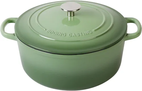 Vista 14 de EDGING CASTING Hornos holandeses con tapa, horno holandés cubierto de hierro fundido esmaltado de 5.5 cuartos de galón con doble asa, cian oscuro