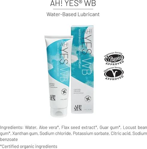 Vista 7 de AH! YES WB Lubricante a base de agua, lubricante a base de agua intensamente hidratante, certificado orgánico, fabricado sin hormonas ni glicerina