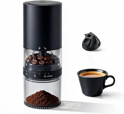 Vista 10 de Molinillo de café eléctrico portátil de acero inoxidable 420, molinillo de café expreso recargable con 38 ajustes de molienda ajustables