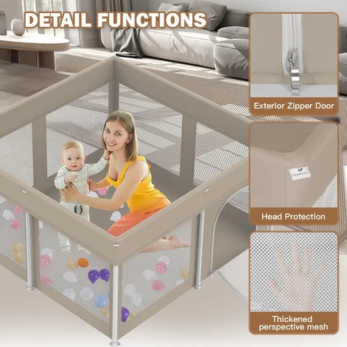 Vista 7 de Corralito plegable para bebés de 50 x 50 pulgadas, corralito para bebés y niños pequeños, valla de seguridad portátil ligera, sin instalación