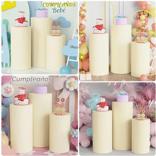 Vista 6 de Wokceer Fundas de soporte de cilindro de elastano para fiesta, 3 piezas, fundas de pedestal de cilindro, cubierta de pilar para fiesta de Beige