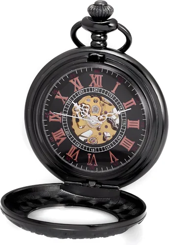 Vista 2 de Carrie Hughes Reloj de bolsillo mecánico barroco steampunk para hombre con cadena en caja CHPW9B CH348