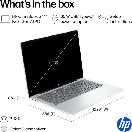 Vista 12 de HP OmniBook 5 PC AI de próxima generación de 14 pulgadas, pantalla OLED, Snapdragon X Plus X1P-42-100, 16 GB de RAM, SSD de 1 TB, GPU Qualcomm