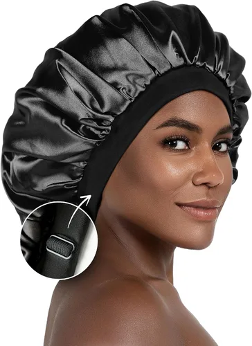 Vista 9 de CAPLORD Gorro de satén forrado para dormir, gorro de bambú para el cabello rizado natural para mujeres y hombres