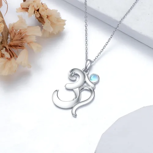 Vista 4 de VINSMOK Om - Collar de piedra lunar para mujer, plata de ley 925, collar de yoga, joyería sánscrita para regalos del día de la madre, regalos