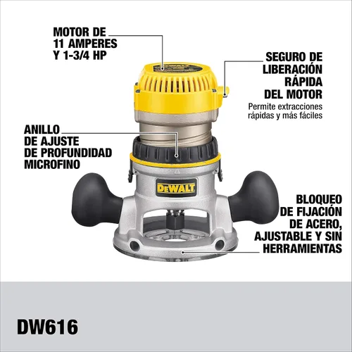 Vista 2 de Rebajadora de base fija de 1 3/4 DEWALT DW616