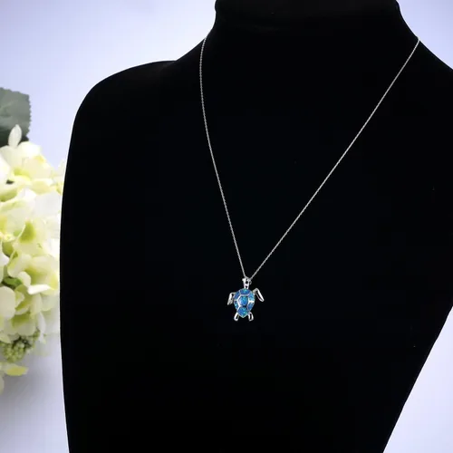 Vista 4 de VIKI LYNN Collar de tortuga marina de ópalo sintético, joyería de plata de ley 925 para mujer de 18 pulgadas, Ópalo sintético