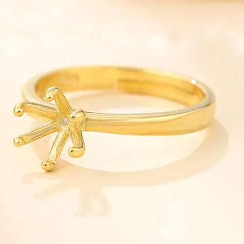 Vista 5 de Anillo ajustable de plata de ley 925 para 3.5/4.5/5.5/6.5/7.5/0.295 in, piedras redondas, 6 garras, anillo de garra, base de cabujón para mujer