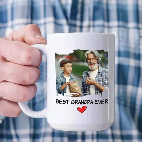 Vista 3 de Tazas con fotos personalizadas para abuelo, regalo para el mejor abuelo del mundo, taza de café personalizada para abuelo, taza para abuelos