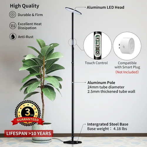 Vista 7 de chiphy 40W Grow Lights Full Spectrum, 1-23H Timer,10 Dimmable Brightness, 22''-69'' Height Adjustable, Minimalist Aluminum Tall Plant Lights for