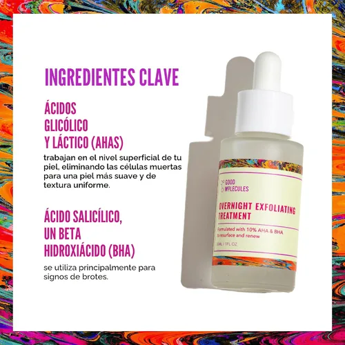 Vista 3 de Good Molecules Tratamiento exfoliante nocturno - Exfoliante facial con fórmula ligera AHA y BHA - Minimizador de poros, cuidado facial de la piel