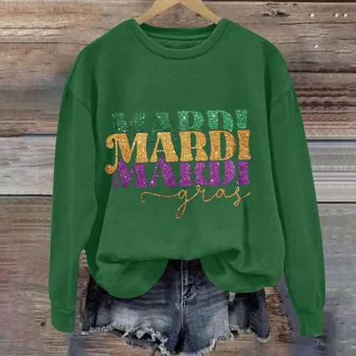 Vista 3 de Sudadera de Mardi para mujer, con cuello redondo, manga larga, para el día de carnaval, informal, sin botones