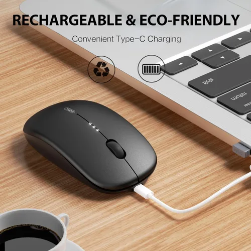 Vista 3 de INPHIC Ratón inalámbrico M1 II Bluetooth, 2.82 oz Tri-Mode (Bluetooth 5.0/4.0+USB), nivel de batería visible, carga tipo C, para Negro