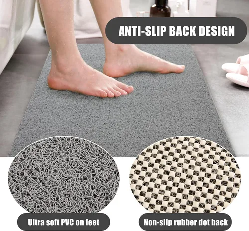Vista 4 de HOMBYS 47 x 32 Alfombrilla extra grande para cabina de ducha y bañera, alfombrilla antideslizante para baño, alfombrillas de loofah de PVC para Gris
