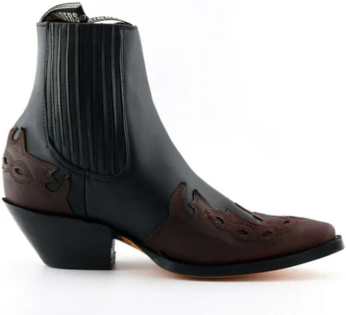 Vista 6 de Grinders Arizona Lo Negro y Borgoña Unisex Cuero Biker Tacón Cubano Botas Vaqueras