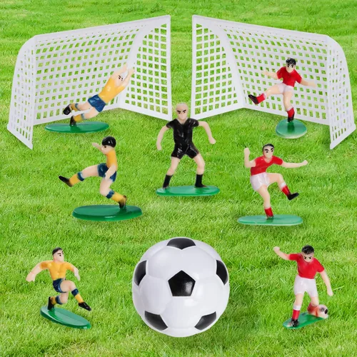 Vista 6 de Pistha 18 piezas de decoración de pastel de fútbol, decoración de balones de fútbol, figura de jugador de fútbol para fiesta de cumpleaños, fiesta
