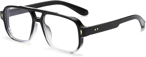 Vista 14 de PORADAY Gafas de Bloqueo de Luz Azul para Mujeres y Hombres Estilo Retro Cuadrado de los Años 70 Gafas de Aviador Gafas Rectangulares para gris
