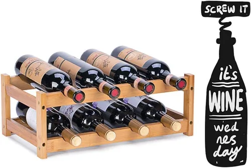 Vista 6 de Estante de vino de bambú - Estante de exhibición de encimera de 2 niveles para 8 botellas