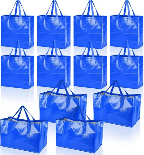 Vista 10 de Shappy 6 Piezas Bolsas de Compra Extragrandes Reutilizables con Asas, Bolsas de Comestibles Tejidas Coloridas de Plástico Impermeable