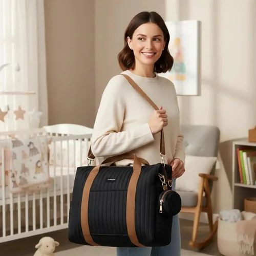 Vista 2 de GOBABYMART Diaper Bag Tote for Moms, Baby Hospital Bag with Insulated Bottle Pockets, Changing Pad & Stroller Straps
