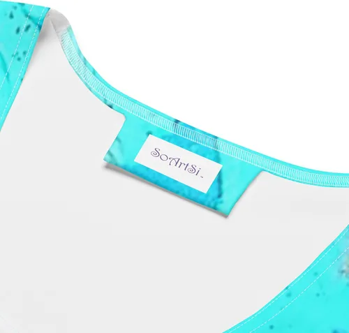 Vista 3 de Vestido ajustado elástico azul playero para mujer, 82% poliéster, 18% elastano, fabricado en los Estados Unidos