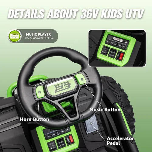 Vista 5 de Juguetes de paseo de 36 V para niños grandes 6+ coche eléctrico con Verde