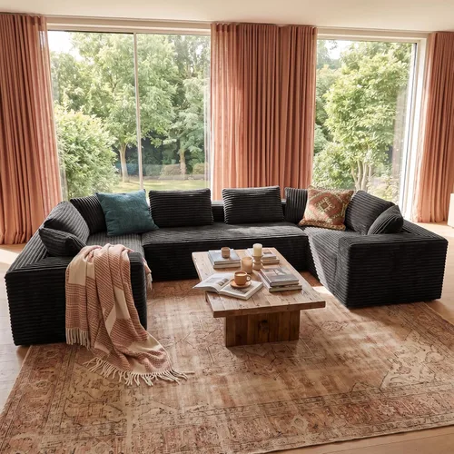 Vista 18 de sofás deshuesados en forma de U de 130", negro modular del sofá seccional