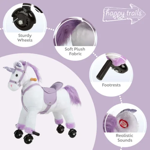 Vista 2 de Happy Trails Ride on Horse Unicorn, blanco/morado, 21.5 x 9 x 32.5 pulgadas