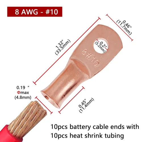 Vista 12 de TKDMR - Kit de 264 piezas de extremos de cable de batería, 132 piezas de terminales de anillo de lengüetas de cable de cobre resistentes AWG 8 6 4 2