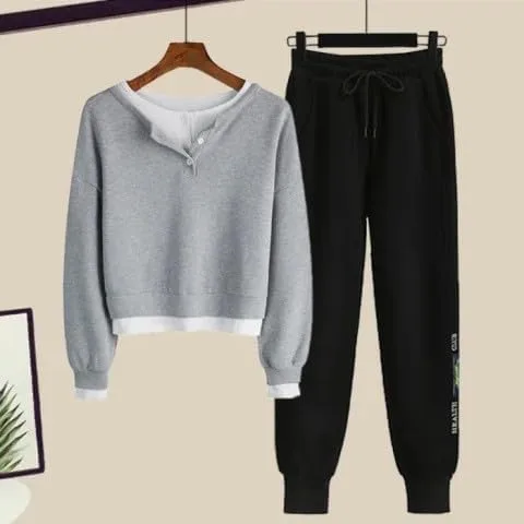 Vista 2 de SMIDOW Sudadera corta de gran tamaño para mujer con pantalones deportivos, sudadera con capucha para otoño, adolescente, ropa Y2K para ropa
