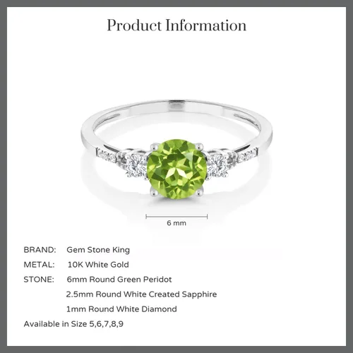 Vista 127 de Gem Stone King Anillo de compromiso de 3 piedras preciosas redondas de oro blanco de 10 quilates con piedra natal de 0.236 in con piedra natal