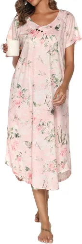 Vista 2 de YOZLY Camisón de algodón para mujer de punto largo ropa de dormir suave cuello en V ropa de salón S-XXL
